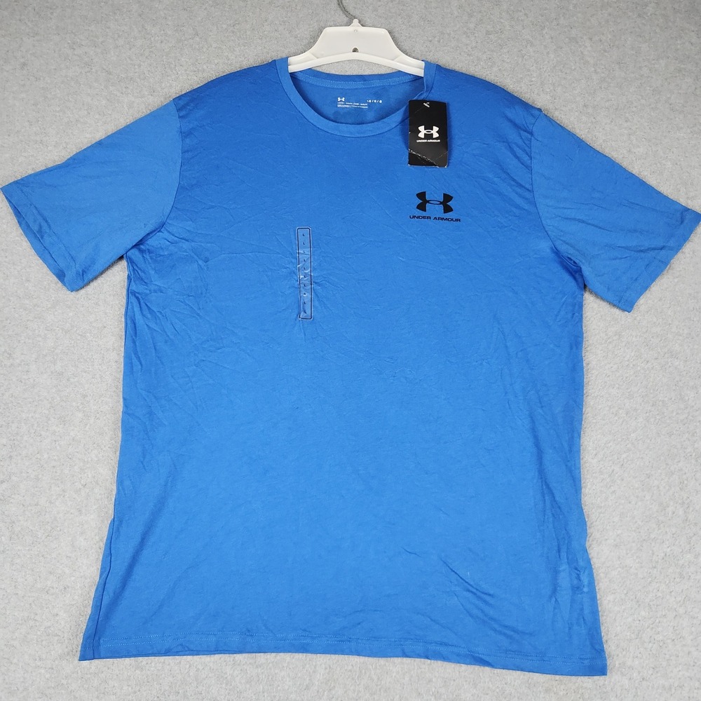 Under Armour T-Shirt Mens Large Blue Sporty Loose Fit Performance Short Sleeve